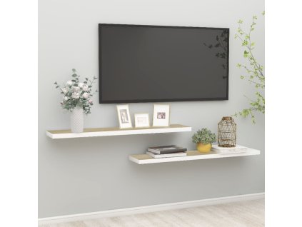 vidaXL Plávajúce nástenné police 2 ks dub a biele 120x23,5x3,8 cm MDF