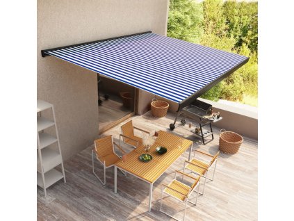 vidaXL Kazetová markíza s motorom 450x300 cm modrá a biela
