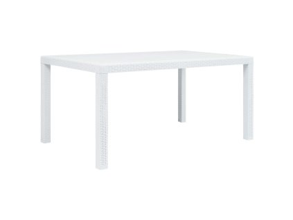 vidaXL Záhradný stôl biely 150x90x72 cm plastový s ratanovým vzhľadom