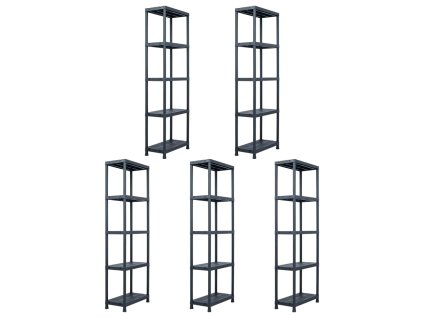 vidaXL Regále s úložnými poličkami 5ks čierne 125 kg 60x30x180 cm plast