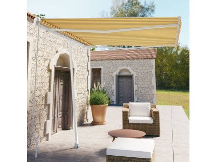 vidaXL Voľne stojaca ručne zaťahovacia markíza 300x250 cm, žlto biela