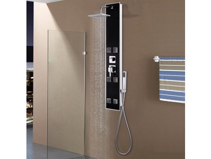vidaXL Sprchový panel, sklo 18x42,1x120 cm čierny