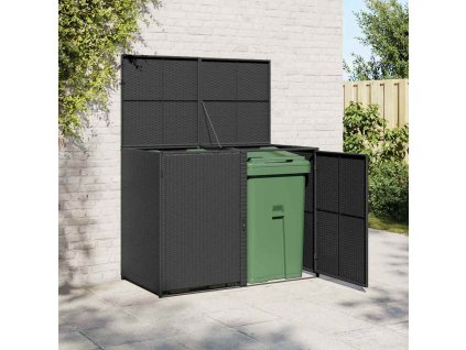 vidaXL Polyratanová ohrada na dva vonkajšie odpadkové koše, čierna 148x80x111 cm