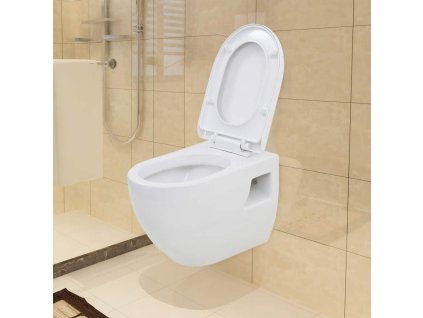 vidaXL Závesné WC, keramické, biele