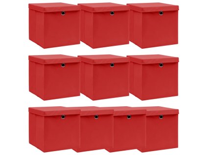 vidaXL Úložné boxy s vekom 10 ks, červené 32x32x32 cm, látka