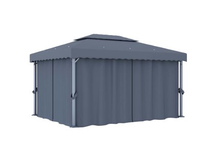 vidaXL Altánok so závesom 4x3 m, antracitový, hliník