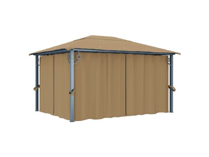 vidaXL Altánok so závesom 400x300 cm, sivohnedý, hliník