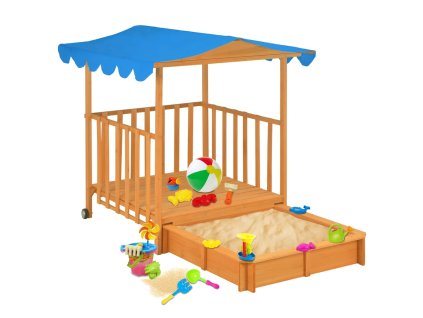 vidaXL Detský domček s pieskoviskom, jedľové drevo, modrý UV50