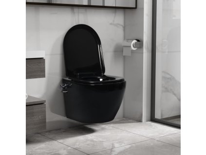 vidaXL Závesné bezokrajové WC s funkciou bidetu čierne keramické