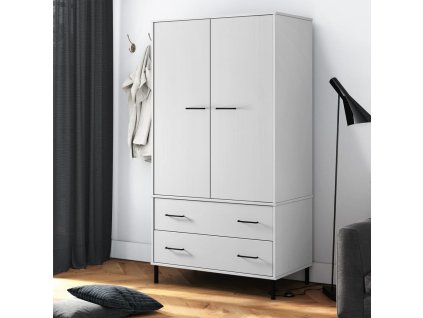 vidaXL Botník s kovovými nohami biely 90x55x172,5cm masívne drevo OSLO