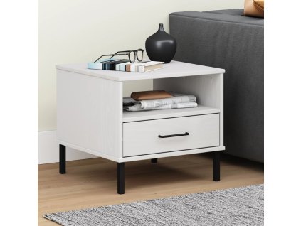 vidaXL Nočná skrinka s kovovými nohami biela masívna borovica OSLO