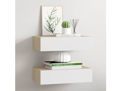 vidaXL Zásuvkové police nástenné 2 ks dubové a biele 40x23,5x10 cm MDF