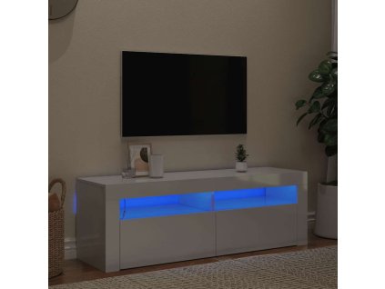 vidaXL TV skrinka s LED svetlami lesklá biela 120x35x40 cm