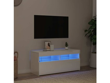 vidaXL TV skrinka s LED svetlami lesklá biela 90x35x40 cm