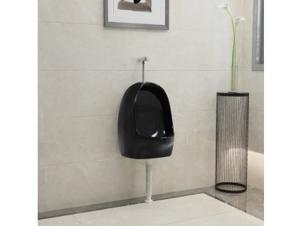 vidaXL Závesný pisoár so splachovacím ventilom keramický čierny