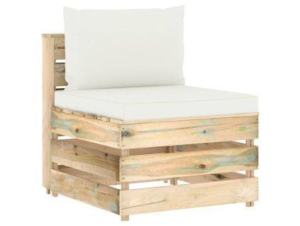 vidaXL Sekčná stredová pohovka s vankúšmi zelené impregnované drevo