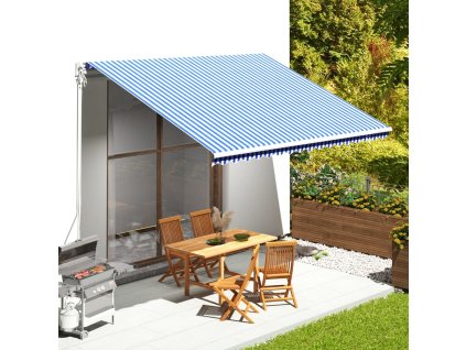 vidaXL Náhradná látka na markízu modro-biela 4,5x3,5 m
