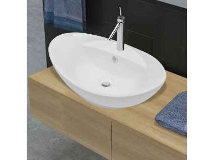 Luxusné keramické oválne umývadlo s prepadom a otvorom na batériu