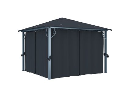 vidaXL Altánok so závesom 300x300 cm, antracitový, hliník