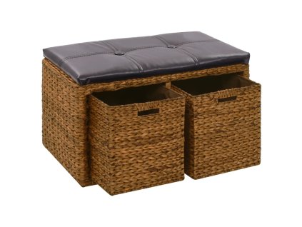 vidaXL Lavica s 2 košíkmi z morskej trávy 71x40x42 cm hnedá