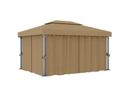 vidaXL Altánok so závesom 4x3 m sivohnedý hliníkový