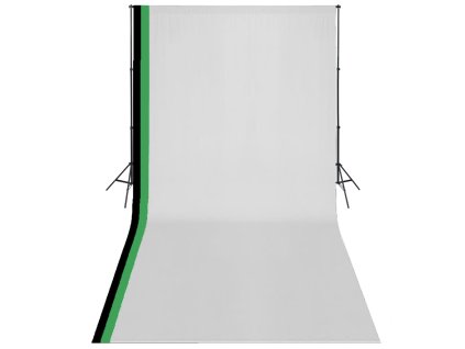 vidaXL Fotografické vybavenie, 3 pozadia, bavlna,nastaviteľný rám 3x6m