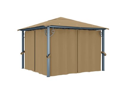 vidaXL Altánok so závesom 300x300 cm, sivohnedý, hliník