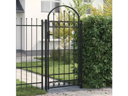 vidaXL Plotová brána s oblúkom a 2 stĺpikmi 105x204 cm, čierna