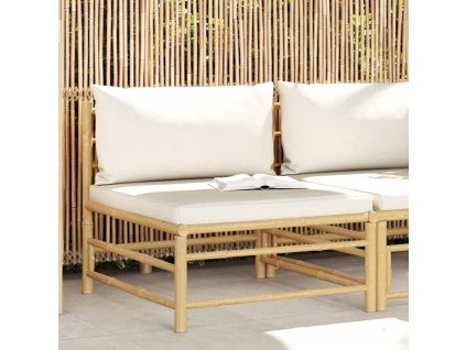 vidaXL Záhradná stredová pohovka s krémovými podložkami bambus