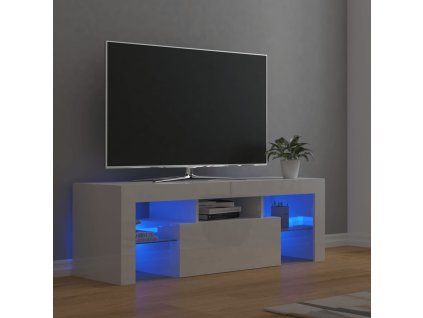 vidaXL TV skrinka s LED svetlami lesklá biela 120x35x40 cm