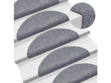 vidaXL Schodové rohože, samolepiace, 15 ks, 56x17x3 cm, svetlosivé, polkruhové