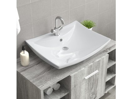 Luxusné keramické umývadlo v tvare obdĺžnika s prepadom a otvorom na batériu