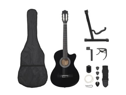 vidaXL 12-dielna folková klasická gitara so 6 strunami, čierna 38"