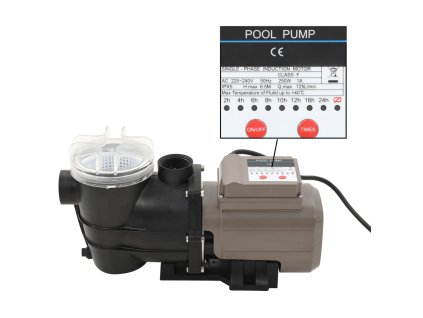 vidaXL Bazénové čerpadlo s časovačom čierne 0,25 hp 8000 l/hod