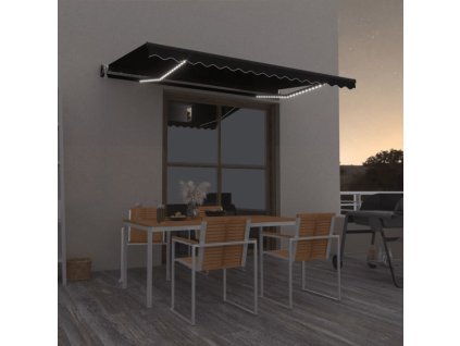 vidaXL Automatická markíza, LED a senzor vetra 400x350 cm, antracitová