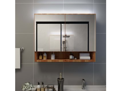 vidaXL LED kúpeľňová zrkadlová skrinka dubová 80x15x60 cm MDF