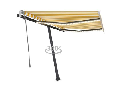 vidaXL Ručne zaťahovacia markíza s LED 350x250 cm žltá a biela