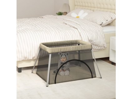 vidaXL Detská posteľ s matracom hnedosivá ľanová látka