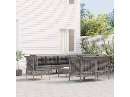 vidaXL 9-dielna záhradná sedacia súprava s vankúšmi sivá polyratanová