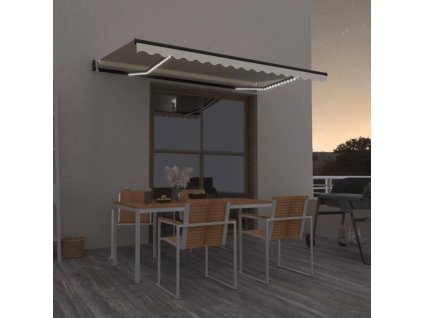vidaXL Automatická markíza, LED a senzor vetra 400x350 cm, krémová