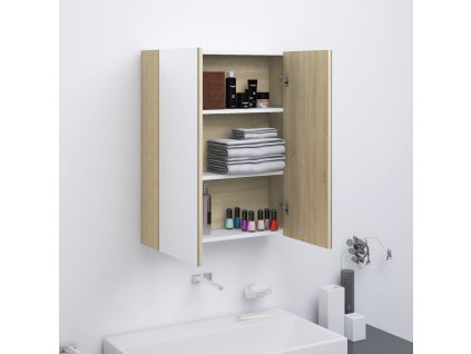 vidaXL Kúpeľňová zrkadlová skrinka 60x15x75 cm MDF biela a dubová