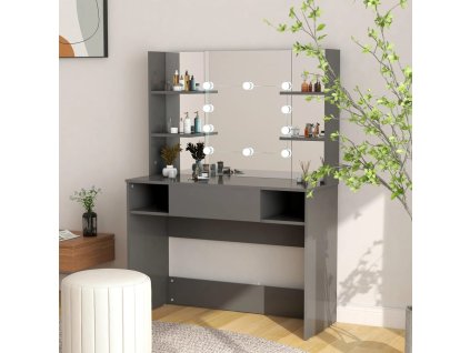 vidaXL Toaletný stolík s LED svetlami 100x40x135 cm MDF sivý