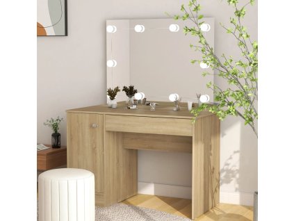 vidaXL Toaletný stolík s LED svetlami 110x55x145 cm MDF dubový