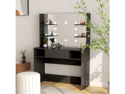 vidaXL Toaletný stolík s LED svetlami 100x40x135 cm MDF čierny