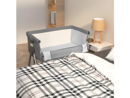 vidaXL Detská posteľ s matracom tmavosivá ľanová látka