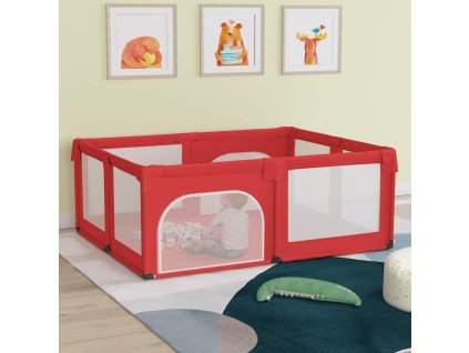vidaXL Detská ohrádka s 2 dvierkami červená oxfordská látka