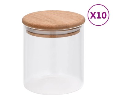vidaXL Skladovacie sklenené poháre s bambusovými viečkami 10 ks 600 ml