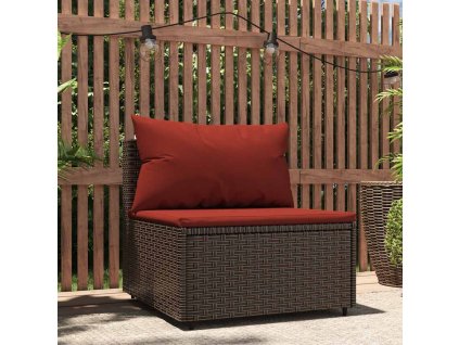 vidaXL Záhradná stredová pohovka s vankúšmi hnedá polyratan