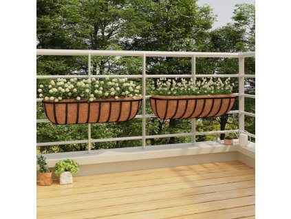 vidaXL Nástenné žľaby 2 ks kokosové vložky čierne 76x21x16 cm oceľ