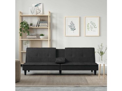 vidaXL Rozkladacia pohovka s držiakmi pohárov čierna zamat